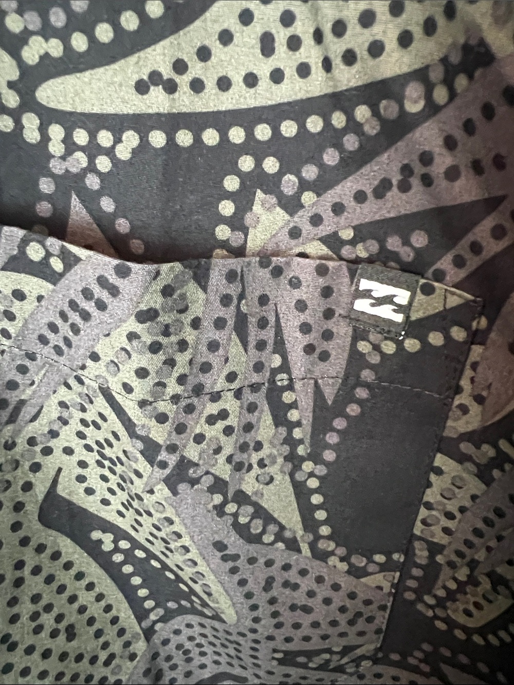 Billabong Black and Olive Green Floral Short Sleeve Button-Up Shirt - Picture 2 of 7